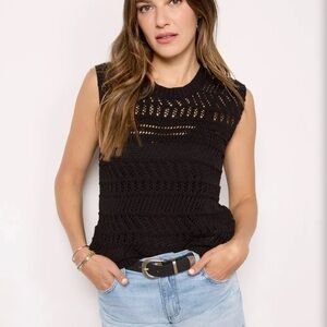 Evereve Delicate Crochet Black Sleeveless Knit Top NWT